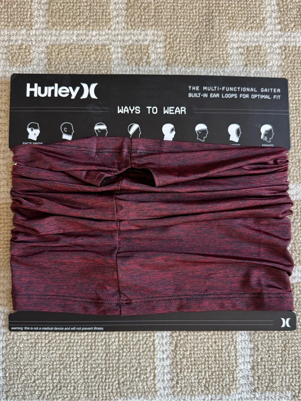 Hurley Multi-Wear Neck Gaiter Face Mask Balaclava Burgundy One Size